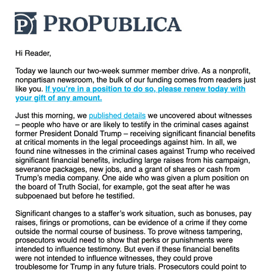 ProPublica Member Drive Email June 2024