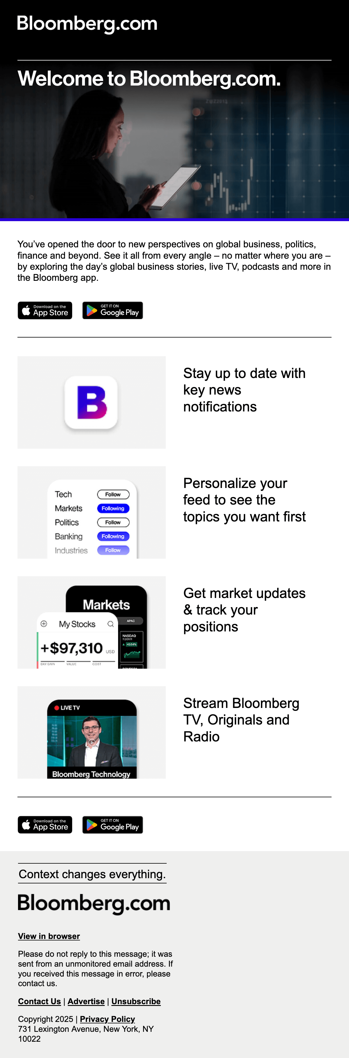 Bloomberg Welcome Email November 2024